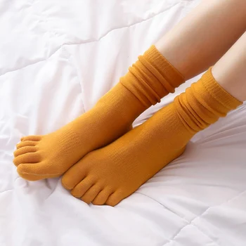 Vysoko Kvalitné Bavlnené Dlhé Trubice 5 Prsty Ponožky pre Ženy, Dámy Prst Ponožky Farbou Priedušná Teplé Teľa Vysoký Split prst Ponožky