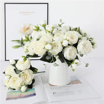 Krásne Ruže, Pivónia Umelého Hodvábu Kvetov Veľký Biely Kytice Domácej Strany Zimné Svadobné Dekorácie Falošné Kvety, Domáce Dekorácie
