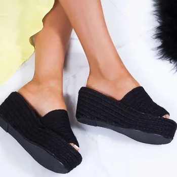 Platforma papuče ženy, otvorené prst kliny sandále dámske letné vysoké podpätky espadrily zapatos mujer Príručka prispôsobenie