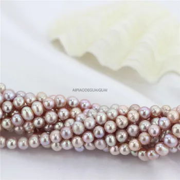 APDGG Skutočné veľkoobchod 5strands AA 6 mm zemiakov kolo fialová pearl pramene voľné korálky ženy lady šperky urob si sám