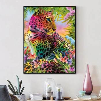 HUACAN 5d Diamond Maľovanie Plný Vrták Námestie Leopard Mozaiky Zvierat Domáce Dekorácie Výšivky Diamond Umenie