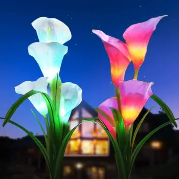 2 ks solárne led osvetlenie vonkajšie Záhradné 4LED Kala Lily orchidea Solárne kosačky lampa Kvet Svetlá Vonkajšie Záhradné Dekorácie