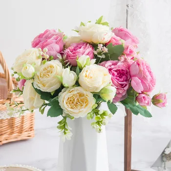 Krásne Najpredávanejšie Ruže, Pivónia Umelého Hodvábu Kvetov Malé Biele Svadobné Kytice Domácej Strany Zimné Dekorácie Falošné Kvety