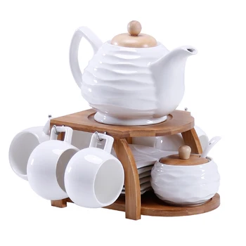 Keramické šálky, hrnce Európskom štýle bambusu-drevený rám kávu, čaj sady káva pod držiteľ porcelánu kosti číne čaj sady