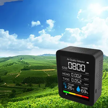 Digitálny CO2 TVOC HCHO PM2.5 Detektor Mini Teplota Vlhkosť Prenosné Zariadenie na Meranie Kvality Vzduchu Snímač PPM Monitor Metrov