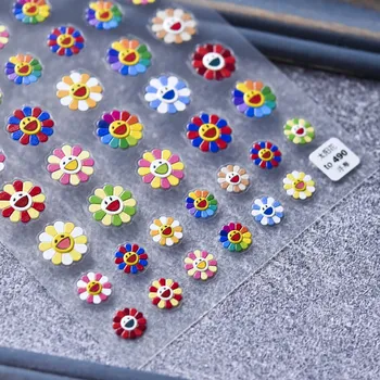 Nové plavidlá, 3D nail art obtlačky smajlíka farebné kvety troch-dimenzionální úľavu 5D nail art dekorácie, nálepky