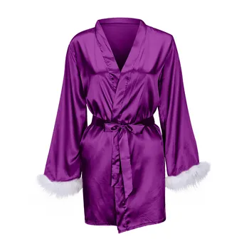 Ženy Saténové, Hodvábne Pyžamo Ženy Nightdress Bielizeň, Šaty Teplá Spodná Bielizeň Perie Nočná Košeľa Sleepwear Multicolor Plus Veľkosť #502#