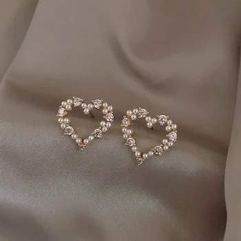 2020 Nový Príchod Srdci Crystal Ženy Klasické Stud Náušnice Kórejský Náušnice Láska Pearl Elegantné Sladké, Jemné Malé Šperky