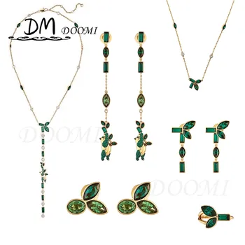 SWA 1:1 2021 Kvalitné Módne Šperky Kúzlo Duté Bambusové Zelenej Listovej Crystal Prívesok Náhrdelník Žien Darček Náhrdelníky