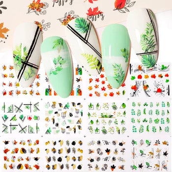 12Pcs Listy, Kvety Dizajn Vody odtlačkový aršík Nálepiek Pre Nechty Nápisy Nail Art Decoration Tipy