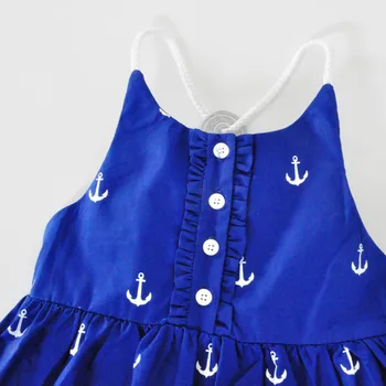 Letné Módy Blue Anchor Pláži Dievčatá Šaty Dievča Bez Rukávov S Uväzovaním Za Deti Bežné Šaty, Oblečenie Pre Deti