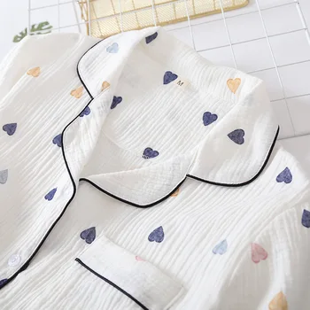 Japonský lete nové dámske bavlnené gázy krátke pyžamo šortky vyhovovali roztomilý v tvare srdca tenké časti domov služby vyhovovali žena
