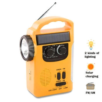 Emergency Power Bank FM Rádio Ručne Kľukou Dynamo Slnečné Počasie prenosné rádio USB, MP3 reproduktor s LED Lampou Baterka
