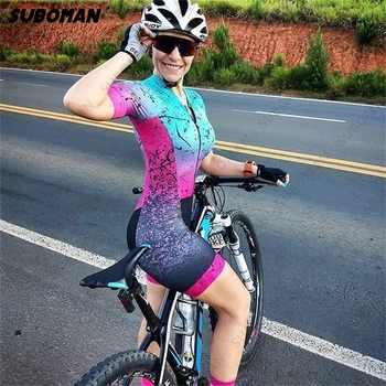 Suboman team triatlon-krátke rukávy cyklistiku jersey nohavice jumpsuit Maillot priedušná vankúš macaquinho ciclismo feminino
