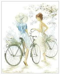 VYSOKÁ kvalita Počíta Cross Stitch Auta Dievčatá na Požičovňa Bicyklov Lanarte 33788 Twee meisjes splnené twee fietsen