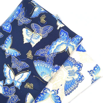 Blue White Butterfly Bavlna Samoopaľovacie Látky, Precut Šitie Textílie Patchworks Prešívanie DIY Japonský Textílie