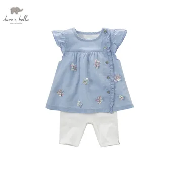 DB4363 dave bella letné baby dievčatá modré oblečenie sady deti krásne sady toddle handričkou deti sady baby nóbl oblečenie