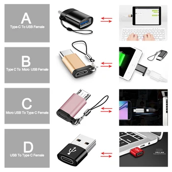 4 Nastaví Typ C pre Micro usb kábel Typu C, USB 3.0 OTG Adaptér pre MacbookPro Xiao Huawei Samsung telefón Nabíjanie Kábel nabíjačky