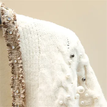 Vintage tvaru Pearl Výšivky Sequin Twist Pletené Pevné Ženy Svetre 2021 Jeseň Nové Dlhý Rukáv Ženy Svetre