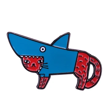 Kawaii shark mačka smalt pin krásne ilustrácie, umelecké zbierky