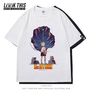 Dr. Kameň 2021 Hot Anime T Shirt Mužov Nadrozmerné T-shirt Letné Topy Harajuku Muž Streetwear Grafické Tričko Samec Krátky Rukáv