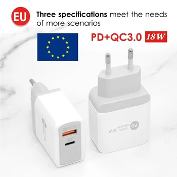 PD 3.0 Rýchle Nabíjanie 18W 4.0 USB-C Nabíjačku EÚ a USA Konektor pre iPhone 12 11 Pro X XR Xs MAX 8 Typ-C, Osvetlenie, Rýchle Nabíjanie Adaptér