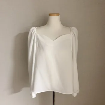 Dlhý Rukáv Kórejský Elegantné Voľné Tričko Ženy Jednofarebné Jednoduché Bublina Rukáv Tričko Top 2021 Módne Ženy Blúzka Biela Košeľa 13528