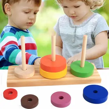 Drevené Puzzle Stohovanie Veža V Hanoji Dieťa Matematické Vzdelávacie Hračky Pre Deti, Detské Zábavné Hrať Darček K Narodeninám