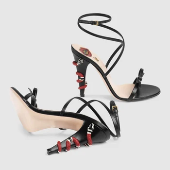 2021 Značky Luxusné Vysoké Podpätky Ženy Letné Sandále Bowknot Zobraziť Členok Popruh Had Topánky Pre Ženy Móda Otvorené Prst dámske Topánky
