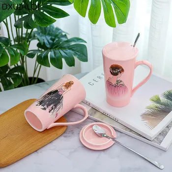 Tvorivé keramické ručne maľované krásy hot vŕtanie keramická šálka Svadobný dar, módne šaty ružové tvorivé hrnček šálku kávy teacup