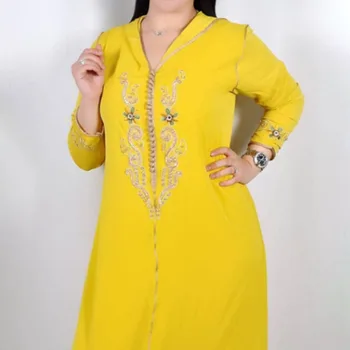 Šaty na Jeseň Nové 2021 Módne Výšivky Pevné Farby S Kapucňou Dlhý Rukáv Moslimských Žien Šaty Príležitostné Voľné Jednoduchosť