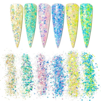 Fluorescenčné Nail Art Farebné Multi-farebné Šesťhranné Zmiešané Nechtov 6 Farieb Sadu Lesk Flitrami