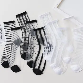 Harajuku Členkové Ponožky Ženy Móda Transparentné, Čierne Sexy Biele Oka Ponožky Calcetines Čipky Krátke Letné Ponožky Žena Prúžok M0U5