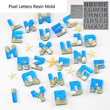 Pixel Písmená z Epoxidovej Živice Casting Mold Abecedy Keychain Prívesok Abecedy UV Živice Silikónové Formy Šperky Výrobu Nástrojov