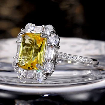 Huitan Nádherné Námestie CZ Dizajn Ženy snubný Prsteň svadobný Obrad Strany Svadobné Prst Prsteň Žlté sfarbenie Kameňa Luxusné Šperky