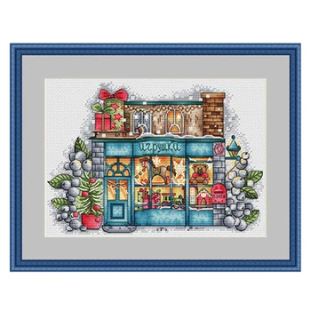 Gold Collection Počíta Cross Stitch Auta Vianočný chata dom Hračka Obchod Vianočné darčeky Teplé osvetlenie