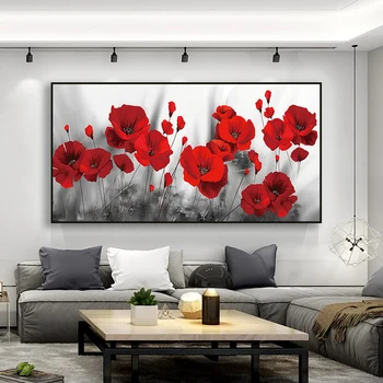Červeného maku kvet, plátno, maľovanie plagátu a flower art print nástenná maľba obrazu pre obývacia izba domáce dekorácie maľovanie
