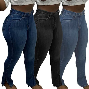 Dámske Sexy Chudá Micro Bočné Drážky Vysoký Pás Jeans Denim Stretch Nohavice Úsek Ženy Prať Denim Chudá Ceruzkou Nohavice