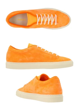 Muži Spoločné Návrhár Obuvi Reálne Semiš Orange Kožené Plat Gumy Jediným Farbou Bežné Streetwear Módy Topánky pre Mužov Práce