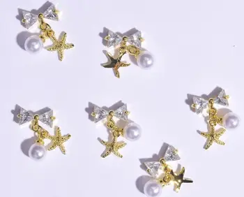 10pcs/veľa 3D Nail Art Zirkón Crystal Pearl Zliatiny Nechtov Príslušenstvo DIY Star Shell Dizajn Zliatiny na Nechty, Dekorácia Nechtov Charms JE0415