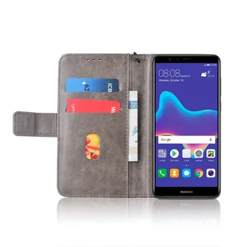 Flip Kožené puzdro Pre Huawei Y9 2018 FLA-LX1 FLA-LX2 FLA-LX3 prípade Vytlačené Kvet peňaženky prípadoch s Popruh, mäkké TPU kryt späť