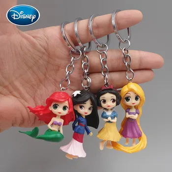 Disney 4pcs Princezná Bábiky Hračky Keychain Mini Plastové Malá Morská víla Princezná Bábika Keychain Prívesok Príslušenstvo Darček