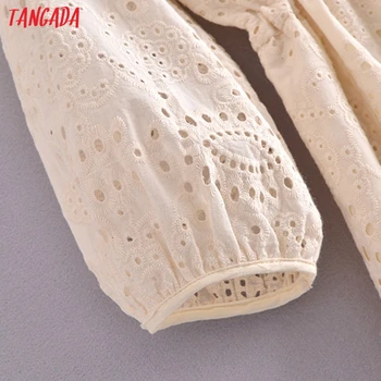 Tangada Ženy Výšivky Romantický Bavlnené Šaty V Krku Tlačidlá Ženy Midi Šaty Vestidos 3H500