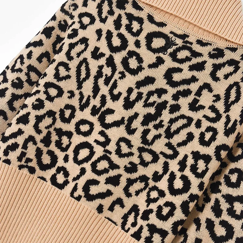 2021 Jeseň Zima Ženy Sveter Pulóvre Leopard Tlač Sexy Zrastov Topy Značky Dizajnér Bežné Streetwear Vintage Kórejské Oblečenie