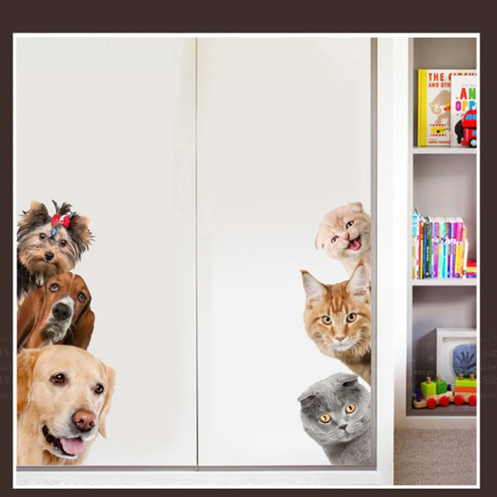 Mačka, Pes 3D Dekoračné Nálepky na Stenu Kúpeľne, Wc, detská Izba Dekorácie Stenu-Nálepky Chladnička Nepremokavé Plagát