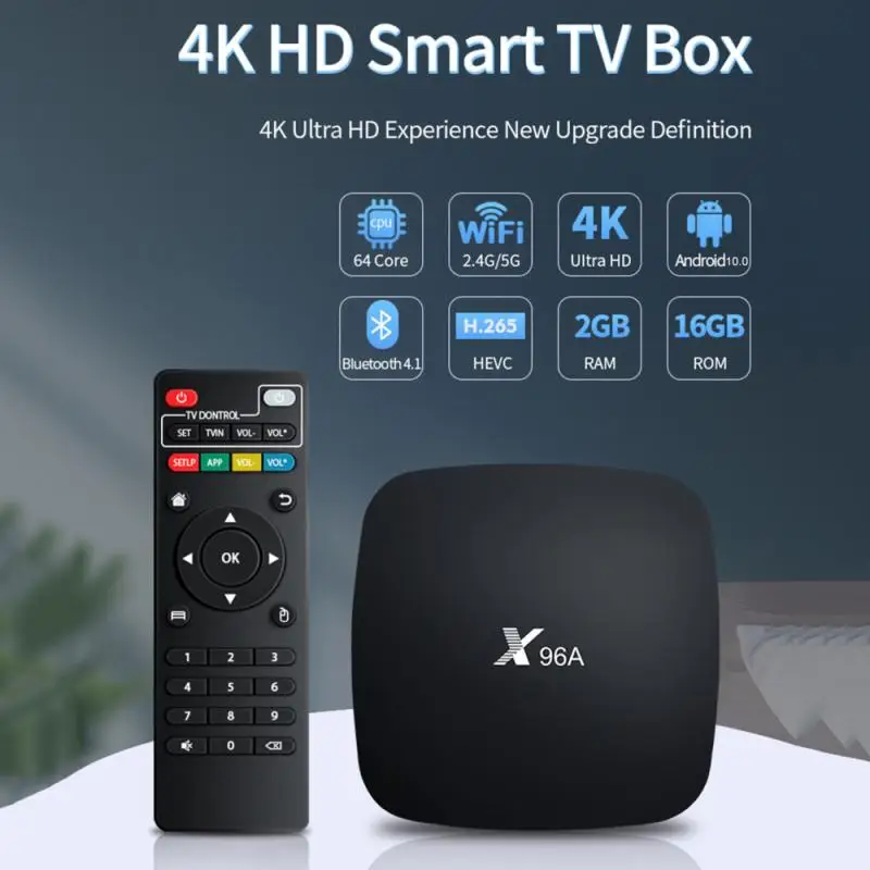 X96A 4K HD Smart TV Box Android 10 Wifi 6 AV1 BT4.1 Set Top Boxu, 2GB RAM, 16GB ROM 3D HD 4K R10 H. 265 Android Set-Top TV Box