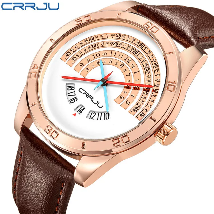 CRRJU 2140 pánske náramkové hodinky Quartz Top Značky Luxusné Športové Kožené Jednoduchosť Kalendár Hodiny Nepremokavé Náramkové Hodinky