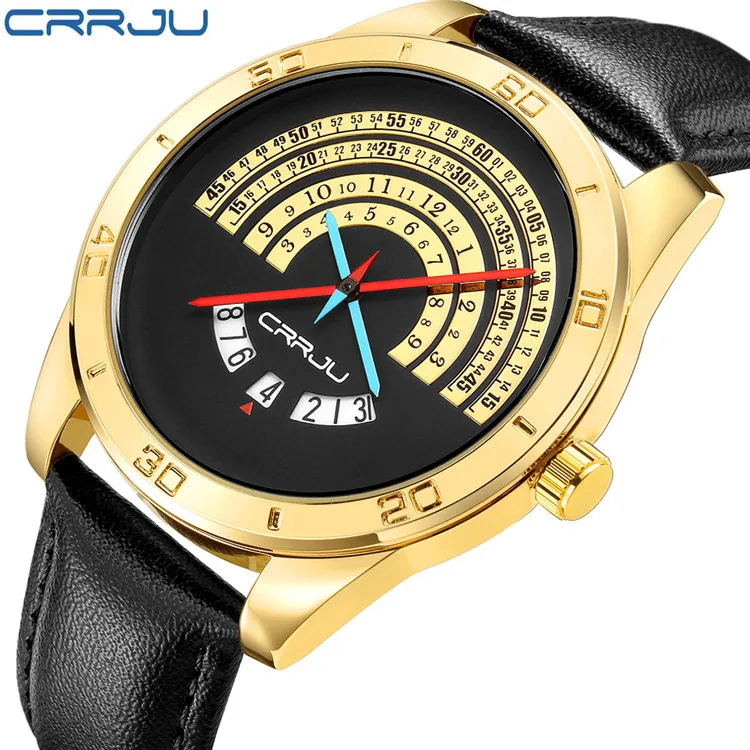 CRRJU 2140 pánske náramkové hodinky Quartz Top Značky Luxusné Športové Kožené Jednoduchosť Kalendár Hodiny Nepremokavé Náramkové Hodinky
