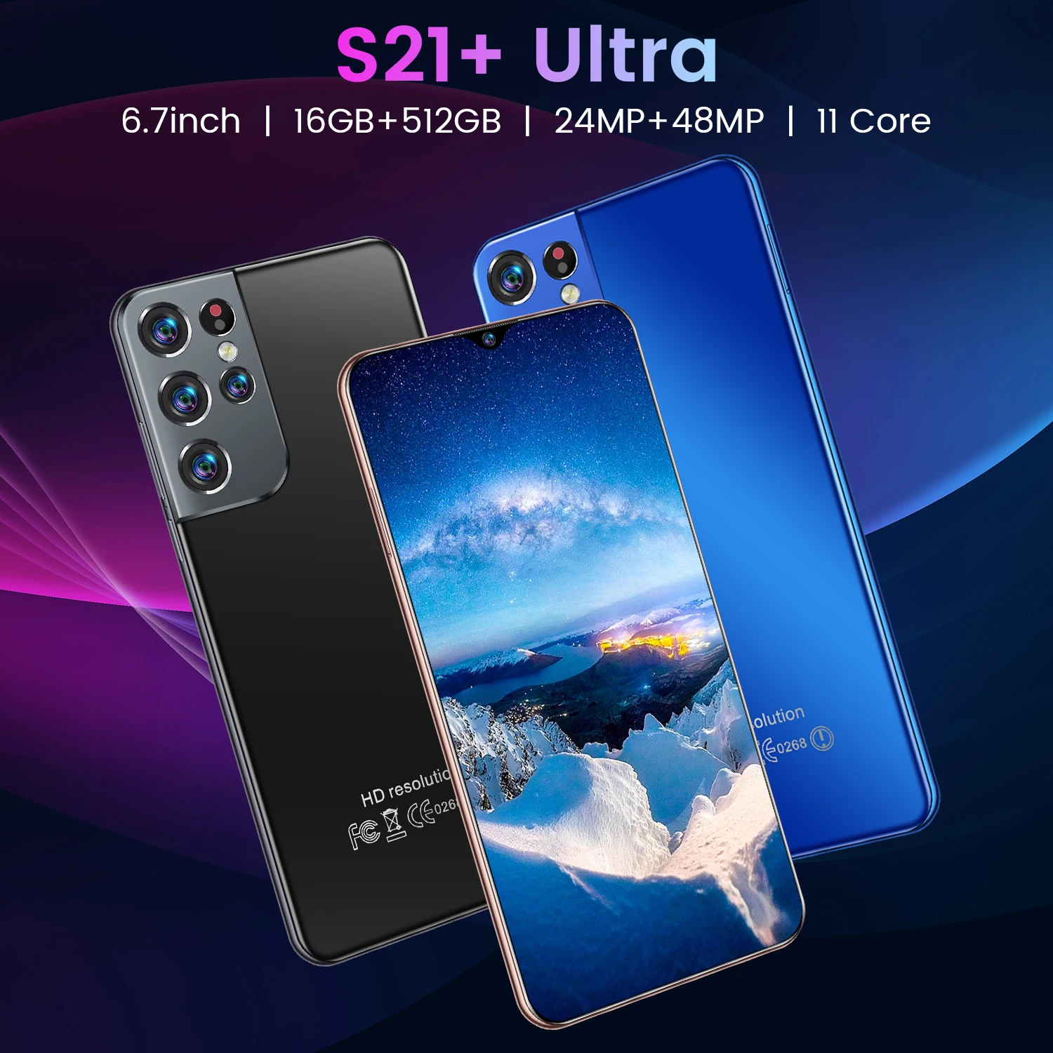 Nové 5G S21+ 16GB Ultra 512 gb diskom 6500mAh Globálna Verzia Android 11.0 6.7 Palcový Mobilný Telefón Waterdrop HD Displej mobilného telefónu Smartphone