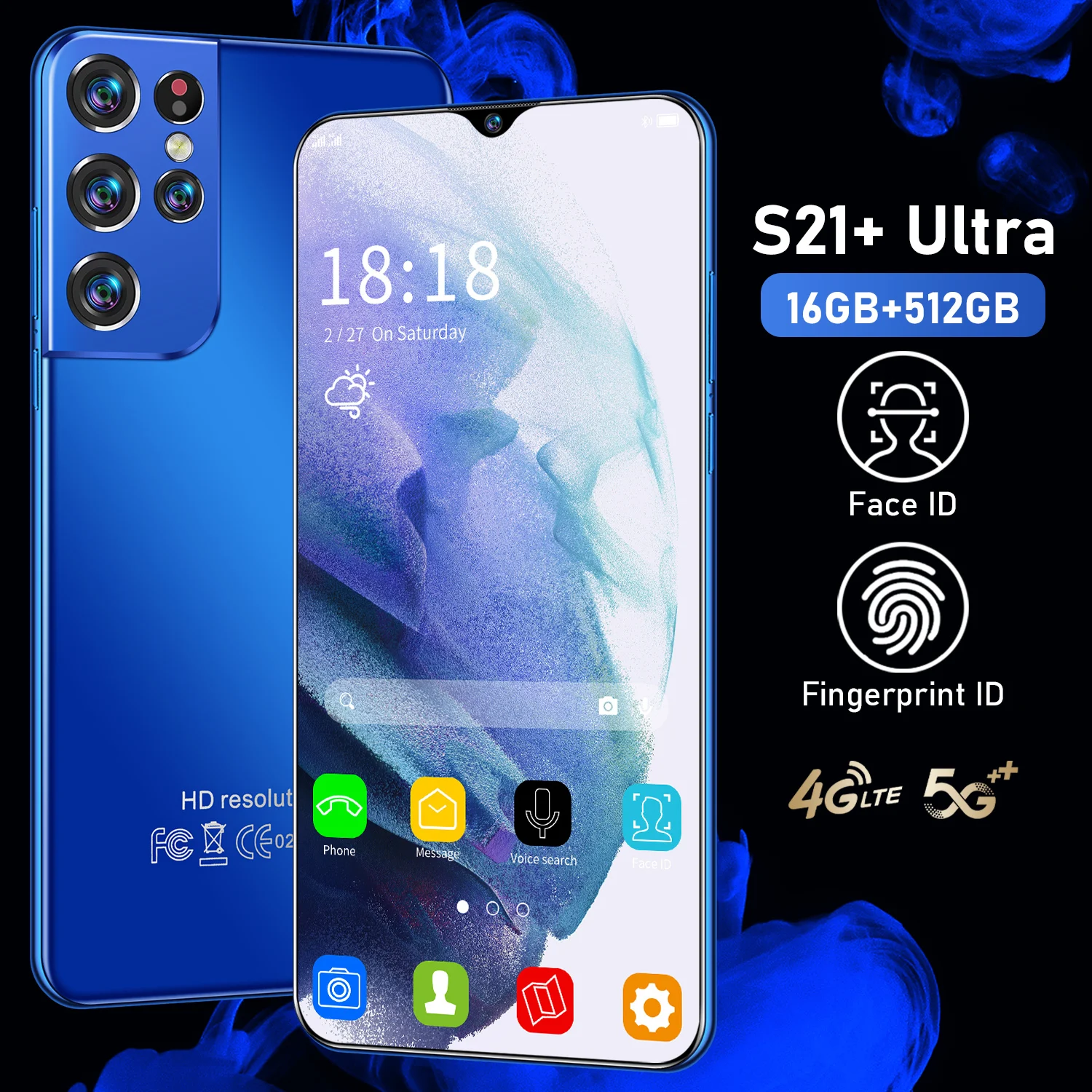 Nové 5G S21+ 16GB Ultra 512 gb diskom 6500mAh Globálna Verzia Android 11.0 6.7 Palcový Mobilný Telefón Waterdrop HD Displej mobilného telefónu Smartphone